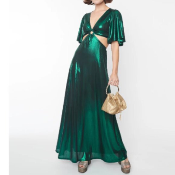 Parlour Metallic Emerald Green Knit Maxi Dress - - Picture 1 of 1